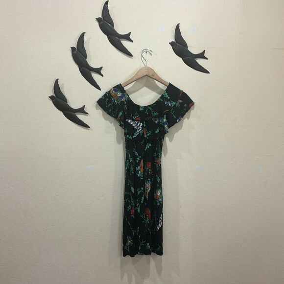 Julie Brown - 100% Silk Floral Print Ruffled Collar Fit & Flare Dress - Size S - Picture 7 of 8